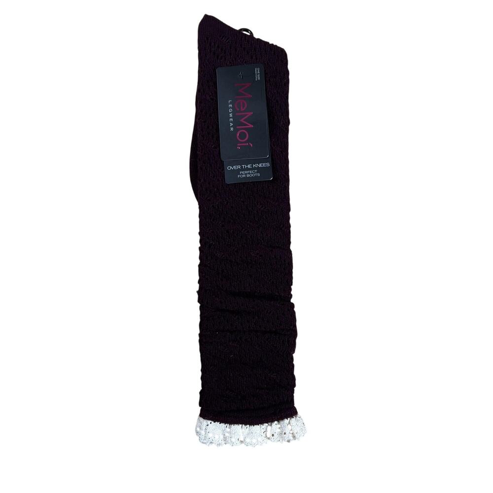 MeMoi Socks Womens One Size Purple Over The Knee Knitted Lace Trim Knee Highs